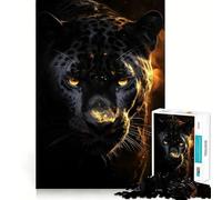 Jigsaw Puzzle 1000 Pieces Black Jaguar in Gold Neat Fit Decor, Brain Teaser Gift, Peace Game Play, Christmas Art Piece (38x26cm)