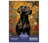 Jigsaw Puzzle 1000 Pieces Black Labrador Portrait in Floral Setting Jigsaws for Adults Brain Teaser Game Improve Memory Deal As Gifts for The Whole Family 70x50cm/1000pcs