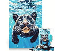 Jigsaw Puzzle 1000 Pieces Black Panther Swimming Underwater Neat Fit Decor, Brain Teaser Gift, Peace Game Play, Christmas Art Piece (50x75cm)