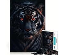 Jigsaw Puzzle 1000 Pieces Black Tiger with Fiery Eyes Neat Fit Decor, Brain Teaser Gift, Peace Game Play, Christmas Art Piece (50x75cm)