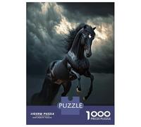 Jigsaw Puzzle 1000 Pieces Black Wild Horse in Storm Adult Jigsaw Puzzle Brain Teaser Game Staycation Kill Time Deal As Gifts for The Whole Family 52x38cm/1000pcs