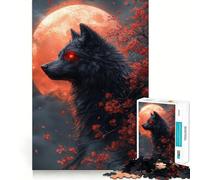 Jigsaw Puzzle 1000 Pieces Black Wolf And Blood Moon Neat Fit Decor, Brain Teaser Gift, Peace Game Play, Christmas Art Piece (38x52cm)