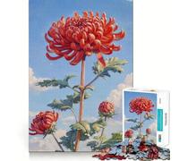 Jigsaw Puzzle 1000 Pieces Bloom in Red Chrysanthemum Neat Fit Decor, Brain Teaser Gift, Peace Game Play, Christmas Art Piece (50x75cm)