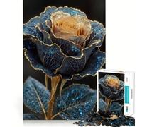 Jigsaw Puzzle 1000 Pieces Blue And Gold Rose Neat Fit Decor, Brain Teaser Gift, Peace Game Play, Christmas Art Piece (38x52cm)