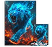 Jigsaw Puzzle 1000 Pieces Blue Fire Lion Puzzles for Adults for Family And Friends Suitable for Ages 14 1000 PCS(75x50cm)