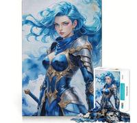 Jigsaw Puzzle 1000 Pieces Blue-Haired Warrior Woman Neat Fit Decor, Brain Teaser Gift, Peace Game Play, Christmas Art Piece (38x26cm)