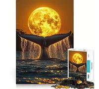 Jigsaw Puzzle 1000 Pieces Blue Whale Tail Moon Humpback Whale Neat Fit Decor, Brain Teaser Gift, Peace Game Play, Christmas Art Piece (50x75cm)