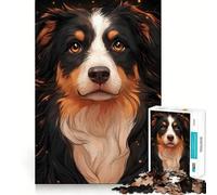 Jigsaw Puzzle 1000 Pieces Border Collie Dog Portrait with Sparkles Neat Fit Decor, Brain Teaser Gift, Peace Game Play, Christmas Art Piece (38x26cm)