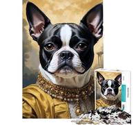 Jigsaw Puzzle 1000 Pieces Boston Terrier Portrait in Renaissance Style Help The Brain Exercise Home Decoration Anti-Stress Toys Suitable for Ages 14 And Up (38x26cm)
