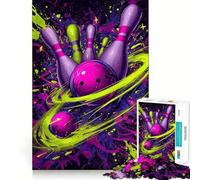 Jigsaw Puzzle 1000 Pieces Bowling Strike Neon Art Neat Fit Decor, Brain Teaser Gift, Peace Game Play, Christmas Art Piece (38x26cm)