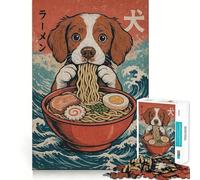 Jigsaw Puzzle 1000 Pieces Brittany Spaniel Eating Ramen Exact Cut Art Logic Puzzle Play Leisure Play Fun Christmas Wall Decor (50x75cm)