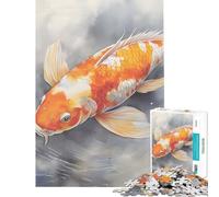 Jigsaw Puzzle 1000 Pieces Calming Zen Koi Fish Japan Help The Brain Exercise Home Decoration Anti-Stress Toys Suitable for Ages 14 And Up (38x52cm)