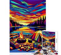 Jigsaw Puzzle 1000 Pieces Camping Sunset Wpap Popart Educational Toy Birthday Gifts Practical Game with Matching Poster And Trivia Sheet (Size 50x75cm)