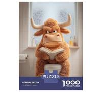 Jigsaw Puzzle 1000 Pieces Cartoon Bull Reading on Toilet Adult Jigsaw Puzzle Brain Teaser Game Staycation Kill Time Deal As Gifts for The Whole Family 52x38cm/1000pcs