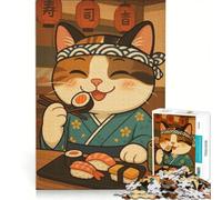 Jigsaw Puzzle 1000 Pieces Cat Chef Enjoying Sushi, Brain Teaser Game, Difficult Challenge, Gifts for Friends And Family 50x75cm