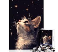Jigsaw Puzzle 1000 Pieces Cat Gazing at Stars Pixel Art Jigsaws for Adults Puzzle Pattern Assembly Educational Challenge Birthday Present, Gifts, (50x75cm)