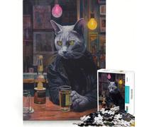 Jigsaw Puzzle 1000 Pieces Cat in The Bar, Brain Teaser Game, Birthday Present, with Fully Interlocking Randomly Shaped Pieces 50x75cm