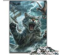 Jigsaw Puzzle 1000 Pieces Cat Monster at Sea Made of Wood, Unique DIY Home Decor Gift Idea 50x75cm for Teenager & Families, Perfect DIY Decor & Brain-Teasing Challenge