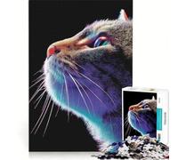 Jigsaw Puzzle 1000 Pieces Cat Profile with Neon Lighting, Brain Teaser Game, Birthday Present, with Fully Interlocking Randomly Shaped Pieces 38x52cm