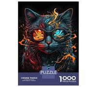 Jigsaw Puzzle 1000 Pieces Cat Retro Wearing Glasses Puzzles for Adults Toy Wall Decor Hand Speed Race Deal As Gifts for The Whole Family 52x38cm/1000pcs