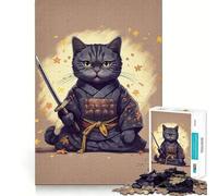 Jigsaw Puzzle 1000 Pieces Cat Samurai Japan Exact Cut Art Logic Puzzle Play Leisure Play Fun Christmas Wall Decor (38x26cm)