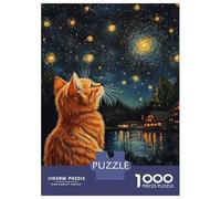 Jigsaw Puzzle 1000 Pieces Cat Stargazing by Lake Puzzles for Adults Toy Wall Decor Hand Speed Race Deal As Gifts for The Whole Family 70x50cm/1000pcs
