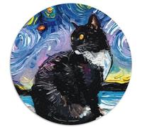 Jigsaw Puzzle 1000 Pieces Cat Starry Night Van Gogh 1000 Pieces Round Puzzle Gifts for Holidays, Birthdays, And Family Game Nights (Size 67.5x67.5cm)
