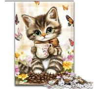 Jigsaw Puzzle 1000 Pieces Cat Surrounded by Butterflies Jigsaw Puzzle Made of Wood Relax & Challenge, Colorful Home Decor Art, for Friends size 50X75CM