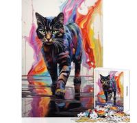 Jigsaw Puzzle 1000 Pieces Cat Walking in Paint Jigsaw Puzzles for Adults Hand Speed Race Difficult And Challenge for Is Ideal As A Gifts (38x52cm)