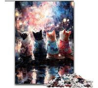 Jigsaw Puzzle 1000 Pieces Cat Watching Fireworks Puzzle Made of Wood Intricate Design for Teenagers, DIY Decor, And Brain-Boosting Fun size 50X75CM
