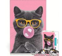 Jigsaw Puzzle 1000 Pieces Cat with Bubble Gum, Brain Teaser Game, Birthday Present, with Fully Interlocking Randomly Shaped Pieces 38x26cm