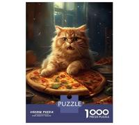 Jigsaw Puzzle 1000 Pieces Cat With Pizza Adult Jigsaw Puzzle Brain Teaser Game Staycation Kill Time Deal As Gifts for The Whole Family 38x26cm/1000pcs