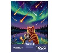 Jigsaw Puzzle 1000 Pieces Cats Watching Meteor Shower Adult Jigsaw Puzzle Brain Teaser Game Staycation Kill Time Deal As Gifts for The Whole Family 70x50cm/1000pcs