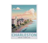 Jigsaw Puzzle 1000 Pieces,Charleston South Carolina Vintage Travel Poster,Wood Children Toys Decompression Game(75x50cm)-BA76