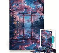 Jigsaw Puzzle 1000 Pieces Cherry Blossom Torii Gate Exact Cut Art Logic Puzzle Play Leisure Play Fun Christmas Wall Decor (50x75cm)