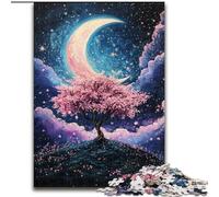 Jigsaw Puzzle 1000 Pieces Cherry Blossom Trees Under The Moon Wooden Jigsaw Puzzles for Adults 50X75CM Perfect DIY Art Decor Or Birthday Gift