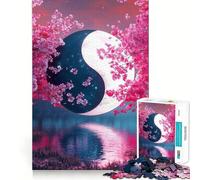Jigsaw Puzzle 1000 Pieces Cherry Yin Yang Moon Exact Cut Art Logic Puzzle Play Leisure Play Fun Christmas Wall Decor (38x52cm)