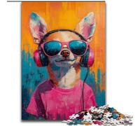 Jigsaw Puzzle 1000 Pieces Chihuahua Listening to Music Puzzles for Adults Perfect Christmas & New Year Gift, (size50x75cm)