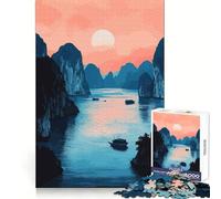 Jigsaw Puzzle 1000 Pieces China Sunset Illustration Minimalist Nature Art Illustration Tight Fit Play Creative Brain Game Chill Play Time Xmas Scene Art (50x75cm)