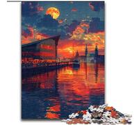 Jigsaw Puzzle 1000 Pieces City at Sunset Made of Wood, Unique DIY Home Decor Gift Idea 50x75cm for Teenager & Families, Perfect DIY Decor & Brain-Teasing Challenge