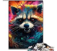 Jigsaw Puzzle 1000 Pieces Colorful Art Raccoon Made of Wood, for Parents, Lovers, Friends - Age 14+ 50x75cm for Home Decor, Brain Training