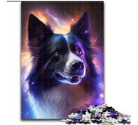 Jigsaw Puzzle 1000 Pieces Colorful Border Collie Made of Wood, Unique DIY Home Decor Gift Idea 50x75cm for Teenager & Families, Perfect DIY Decor & Brain-Teasing Challenge