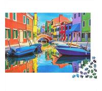 Jigsaw Puzzle 1000 Pieces Colorful Canal Scene Jigsaw 38x26cm/1000pcs Gift For Kids Stress Reliever Educational Games DIY Cardboard