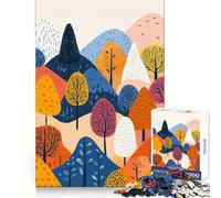 Jigsaw Puzzle 1000 Pieces Colorful Forest Landscape Minimalist Illustration Sharp Cut Art Thinking Skill Game Chill Time Play Birthday Art Play (50x75cm)