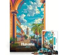 Jigsaw Puzzle 1000 Pieces Colorful Havana Cuba Cityscape Illustration Accurate Joint Fun Mind Exercise Toy Peace Time Play Christmas Art Piece (38x26cm)