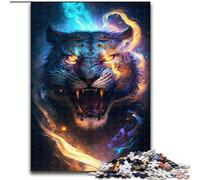 Jigsaw Puzzle 1000 Pieces Colorful Lightning Tiger Made of Wood, Fun Activity for at Home 50x75cm Brain Teaser Game for Teenagers, Perfect
