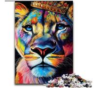 Jigsaw Puzzle 1000 Pieces Colorful Lioness Face Made of Wood, High-Difficulty Brain Teaser for Teenagers 50x75cm An for Christmas Or Birthdays