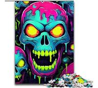 Jigsaw Puzzle 1000 Pieces Colorful Neon Graffiti Skull Made of Wood, Idea, Humorous Artwork, Detailed Artwork 50x75cm for Birthday Holiday Christmas