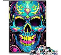 Jigsaw Puzzle 1000 Pieces Colorful Neon Graffiti Skull Made of Wood, Interactive Family Game, Suitable for Ages 14+ 50x75cm Brain Teaser Game for Teenagers, Perfect
