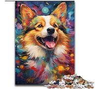 Jigsaw Puzzle 1000 Pieces Colorful Painting Corgi Dog Made of Wood, Fun Activity for at Home 50x75cm Brain Teaser Game for Teenagers, Perfect